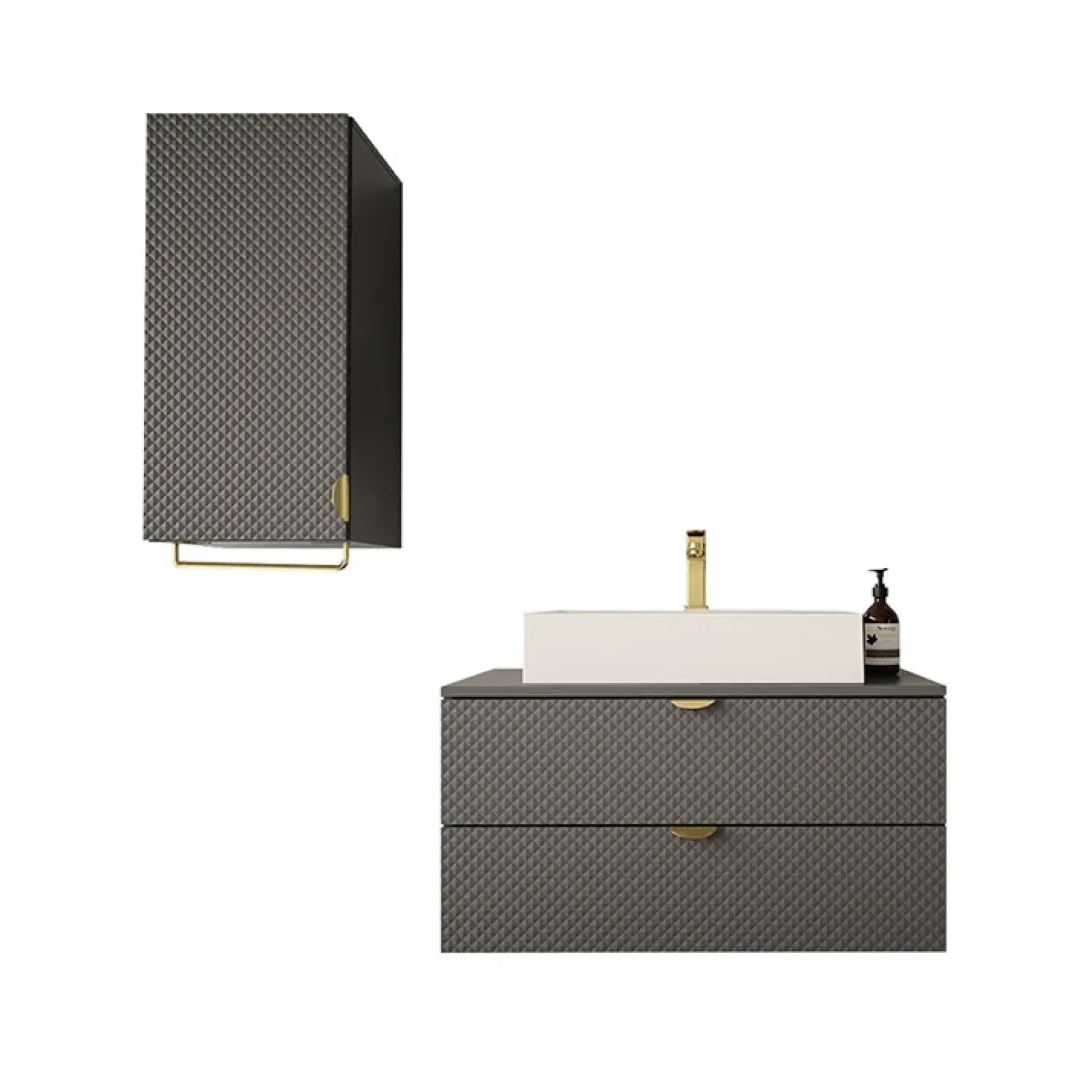 Garnero Arredamenti Mobile Bagno Sospeso-Mobile bagno sospeso 80cm con pensile Hakone 3 Grigio