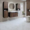 Garnero Arredamenti Mobile Bagno Sospeso-Mobile bagno sospeso 82cm con colonna e pensile nero frontali noce decorati Silvy