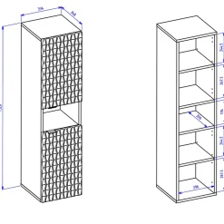 Garnero Arredamenti Mobile Bagno Sospeso-Mobile bagno sospeso 82cm con colonna e pensile nero frontali noce decorati Silvy