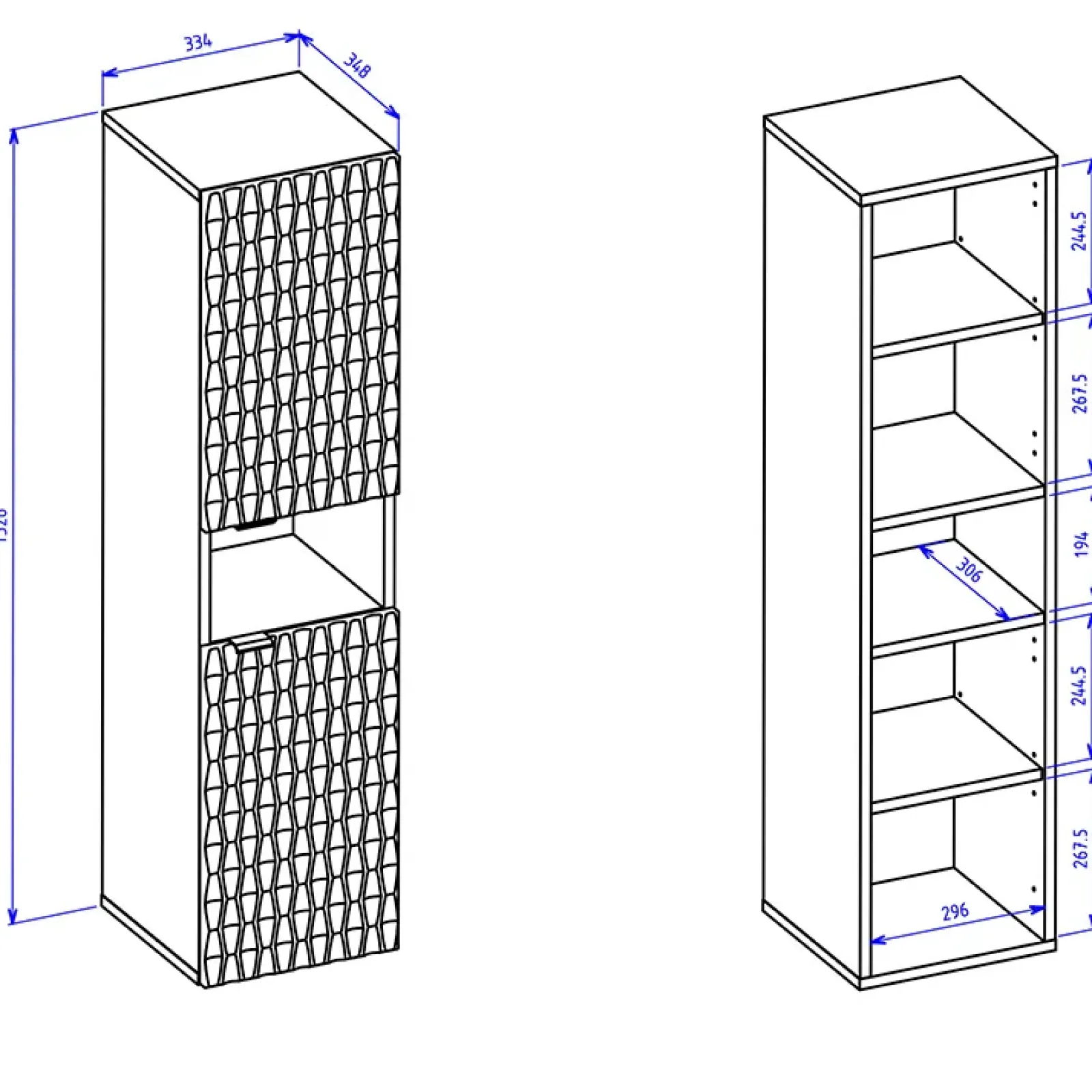 Garnero Arredamenti Mobile Bagno Sospeso-Mobile bagno sospeso 82cm con colonna e pensile nero frontali noce decorati Silvy
