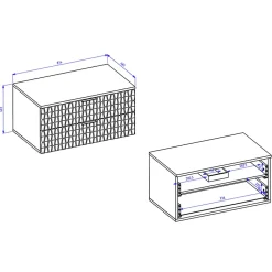 Garnero Arredamenti Mobile Bagno Sospeso-Mobile bagno sospeso 82cm con colonna e pensile nero frontali noce decorati Silvy