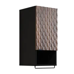 Garnero Arredamenti Mobile Bagno Sospeso-Mobile bagno sospeso 82cm con colonna e pensile nero frontali noce decorati Silvy