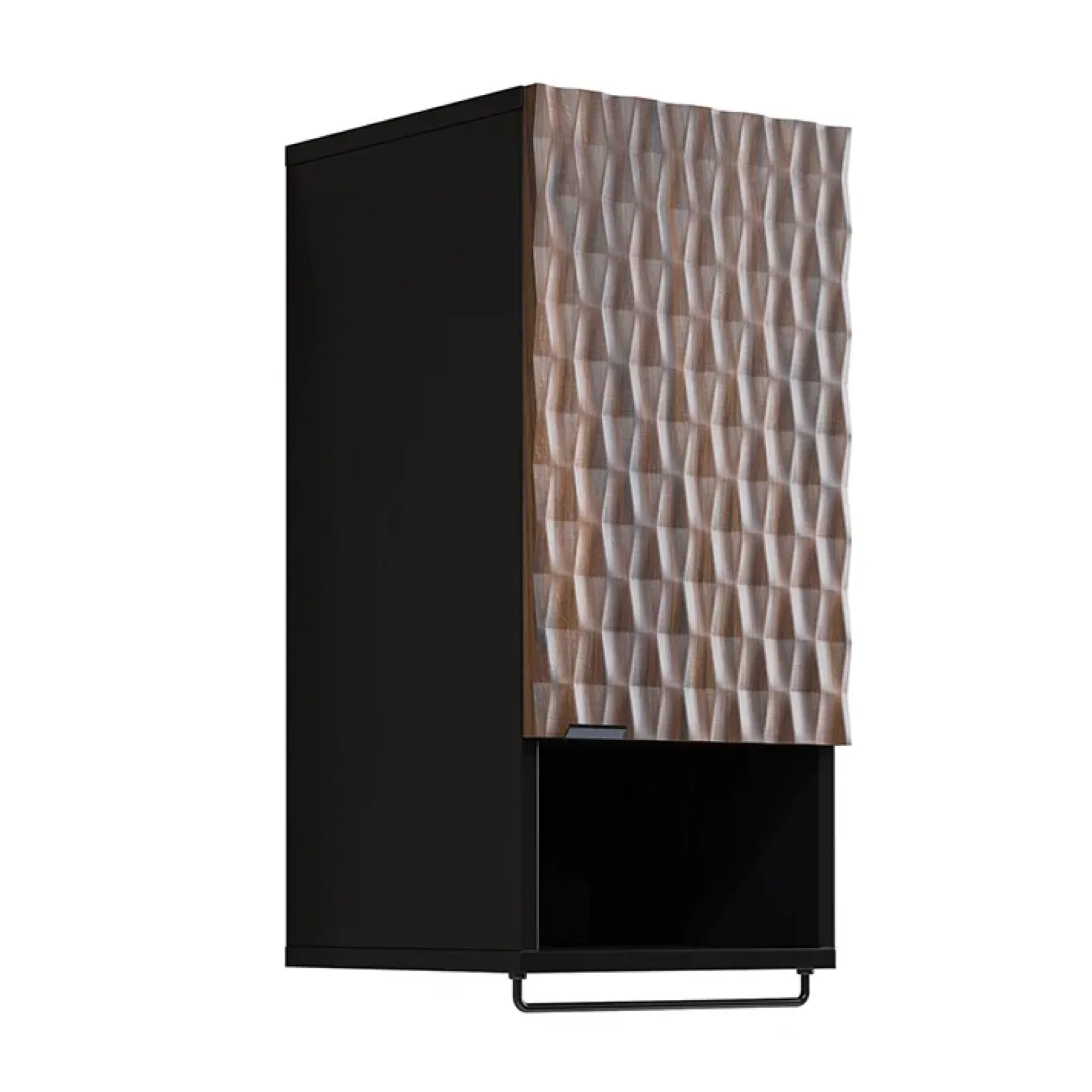 Garnero Arredamenti Mobile Bagno Sospeso-Mobile bagno sospeso 82cm con colonna e pensile nero frontali noce decorati Silvy