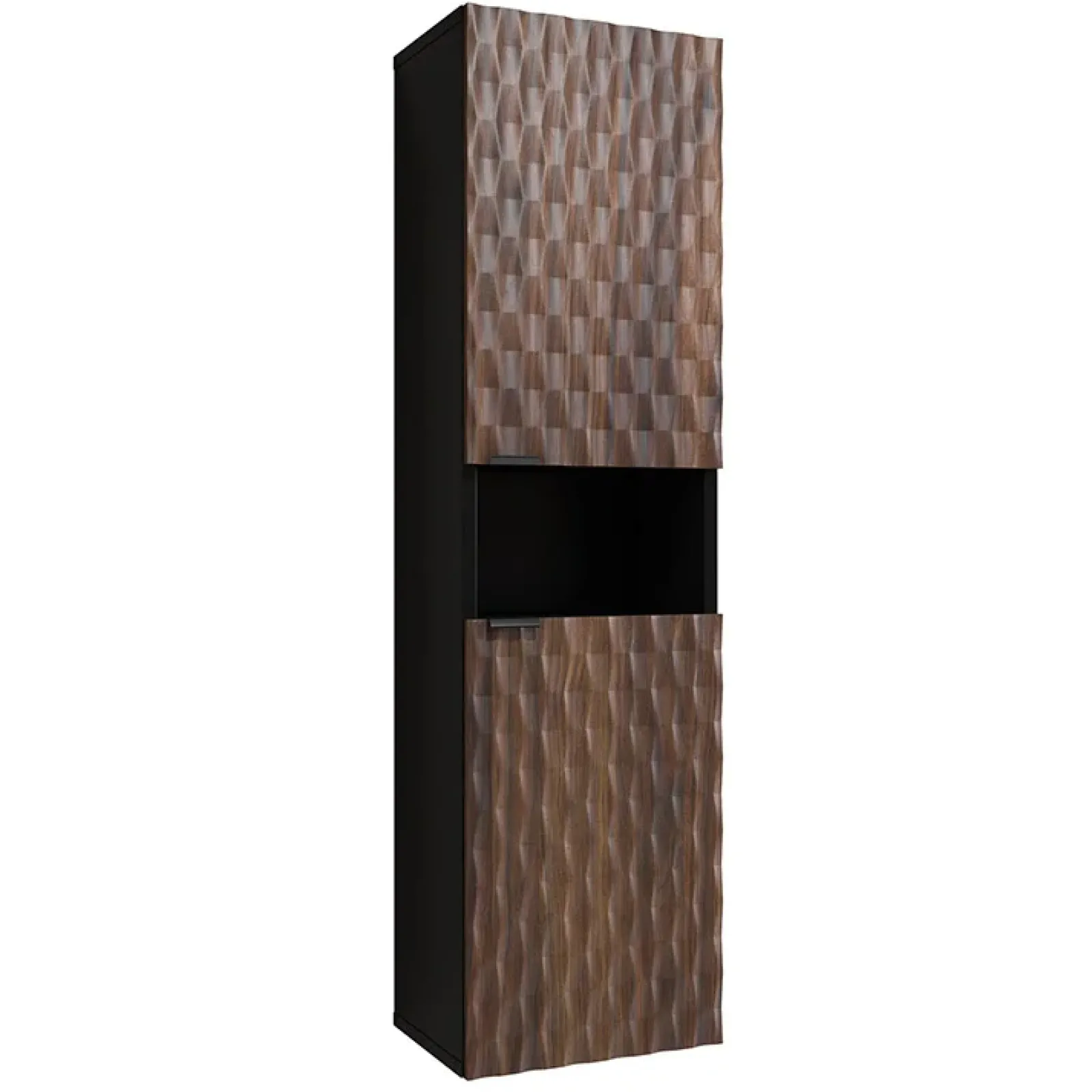 Garnero Arredamenti Mobile Bagno Sospeso-Mobile bagno sospeso 82cm con colonna e pensile nero frontali noce decorati Silvy