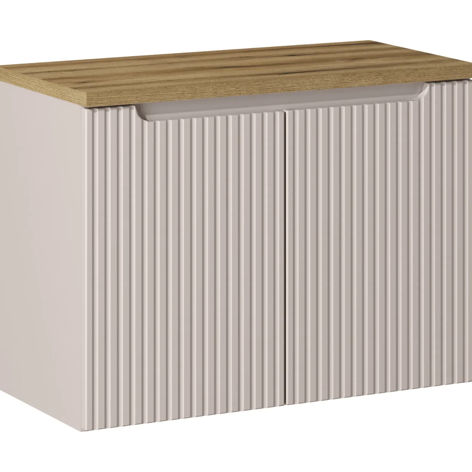 Garnero Arredamenti Mobile Bagno Sospeso-Mobile bagno sospeso 80cm cannettato 2 ante rovere Cleany Beige