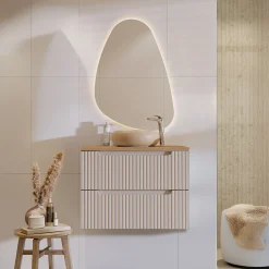 Garnero Arredamenti Mobile Bagno Sospeso-Mobile bagno sospeso 80cm cannettato 2 cassetti rovere Cleany Beige