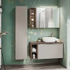Garnero Arredamenti Mobile Bagno Sospeso-Mobile bagno sospeso 80cm con lavabo, mobile specchio e colonna grigio quercia Serif