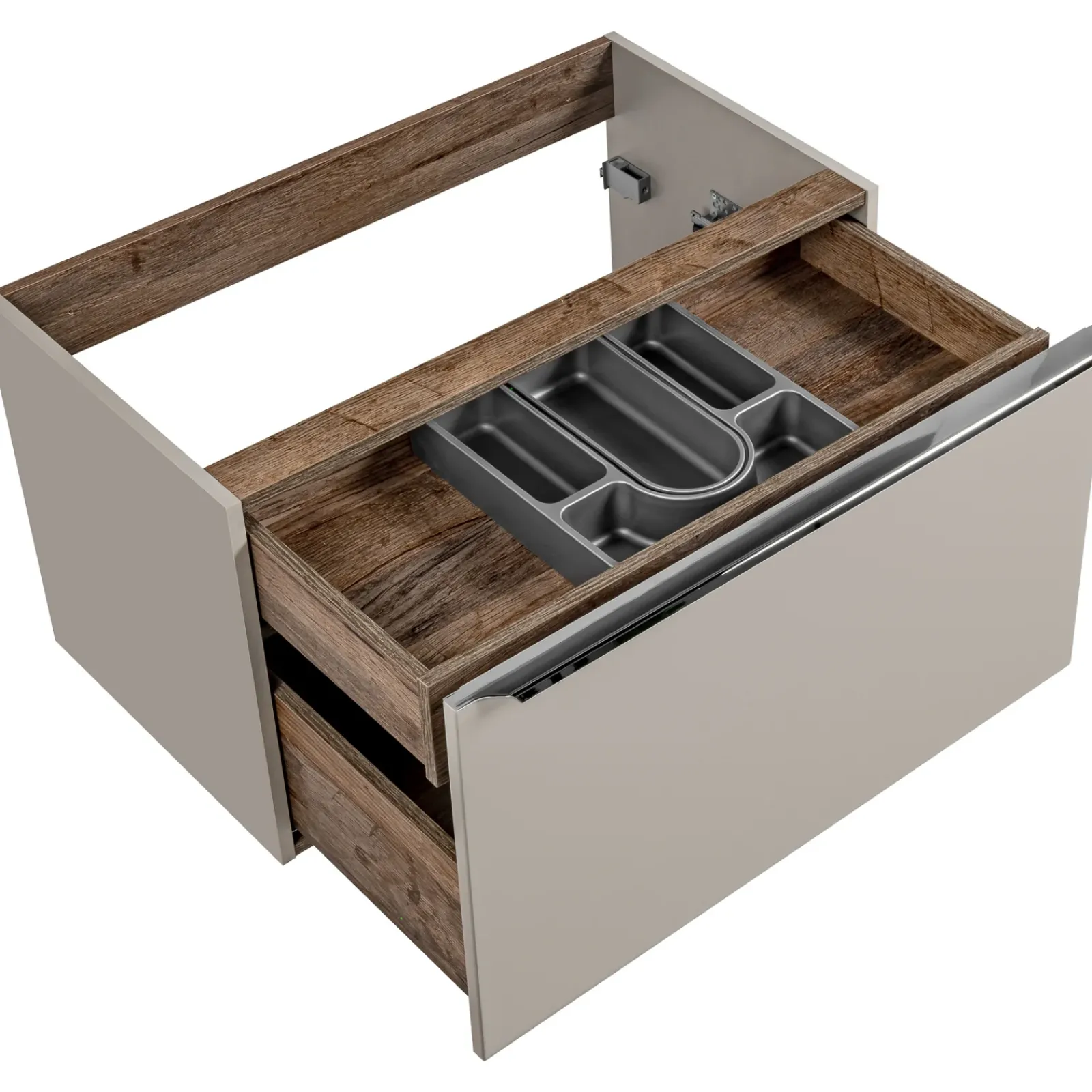 Garnero Arredamenti Mobile Bagno Sospeso-Mobile bagno sospeso 80cm con lavabo, mobile specchio e colonna grigio quercia Serif