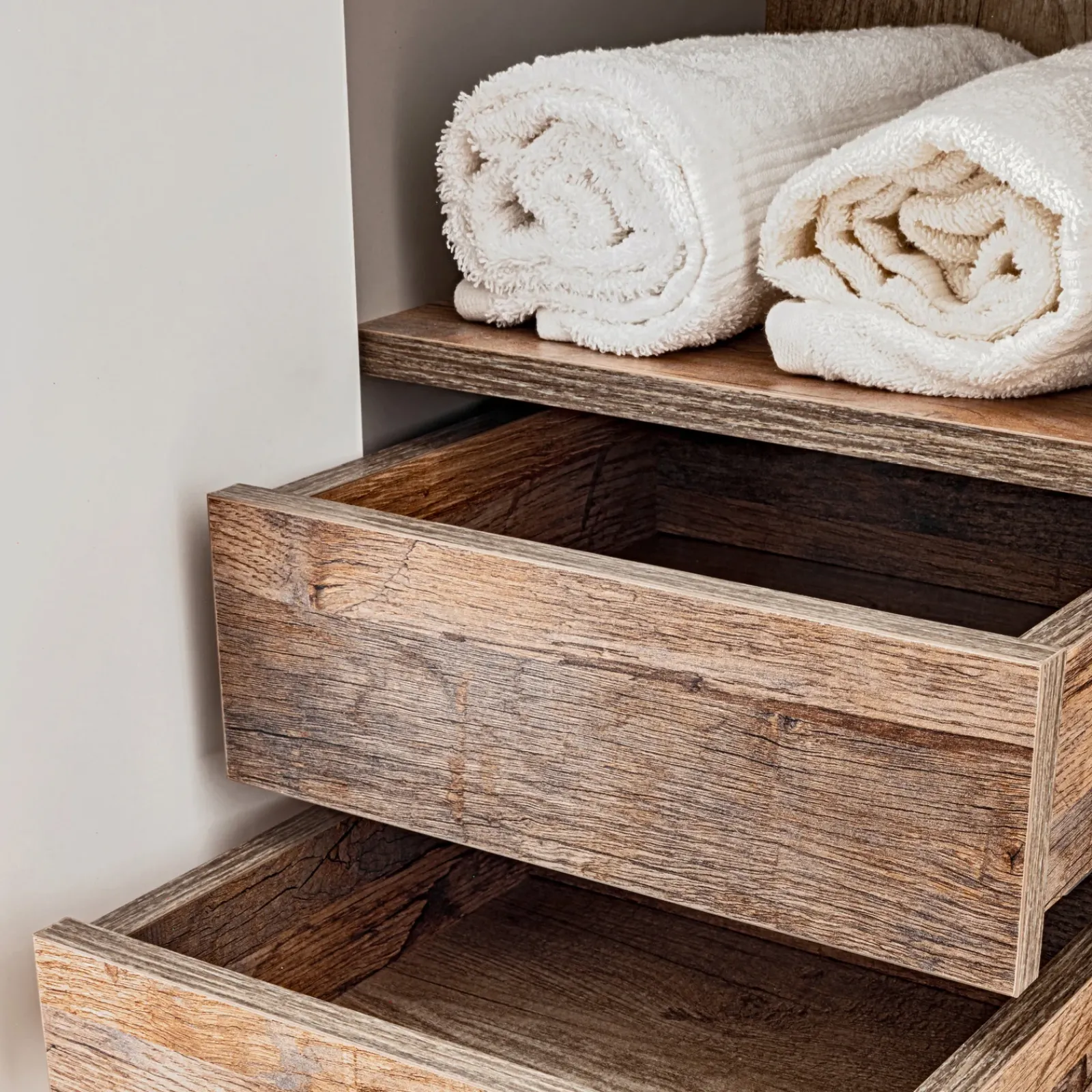 Garnero Arredamenti Mobile Bagno Sospeso-Mobile bagno sospeso 80cm con lavabo, mobile specchio e colonna grigio quercia Serif