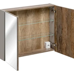 Garnero Arredamenti Mobile Bagno Sospeso-Mobile bagno sospeso 80cm con lavabo, mobile specchio e colonna grigio quercia Serif