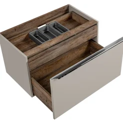 Garnero Arredamenti Mobile Bagno Sospeso-Mobile bagno sospeso 80cm con lavabo, mobile specchio e colonna grigio quercia Serif