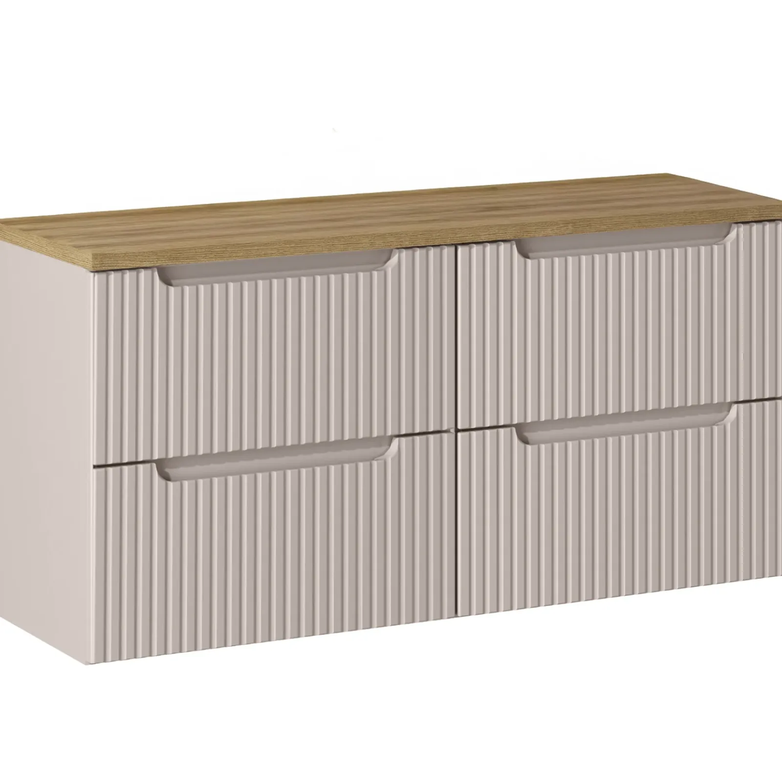 Garnero Arredamenti Mobile Bagno Sospeso-Mobile bagno sospeso 120cm cannettato 4 cassetti rovere Cleany Beige