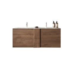 Garnero Arredamenti Mobile Bagno Sospeso-Mobile bagno sospeso 120cm con doppio lavabo 2 cassetti rovere Alvarez