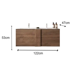 Garnero Arredamenti Mobile Bagno Sospeso-Mobile bagno sospeso 120cm con doppio lavabo 2 cassetti rovere Alvarez