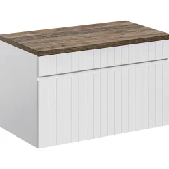 Garnero Arredamenti Mobile Bagno Sospeso-Mobile bagno sospeso 100cm cannettato con lavabo, colonna e specchio quercia Autentic Bianco