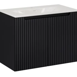 Garnero Arredamenti Mobile Bagno Sospeso-Mobile bagno sospeso 80cm cannettato con lavabo 2 ante Cleany Nero