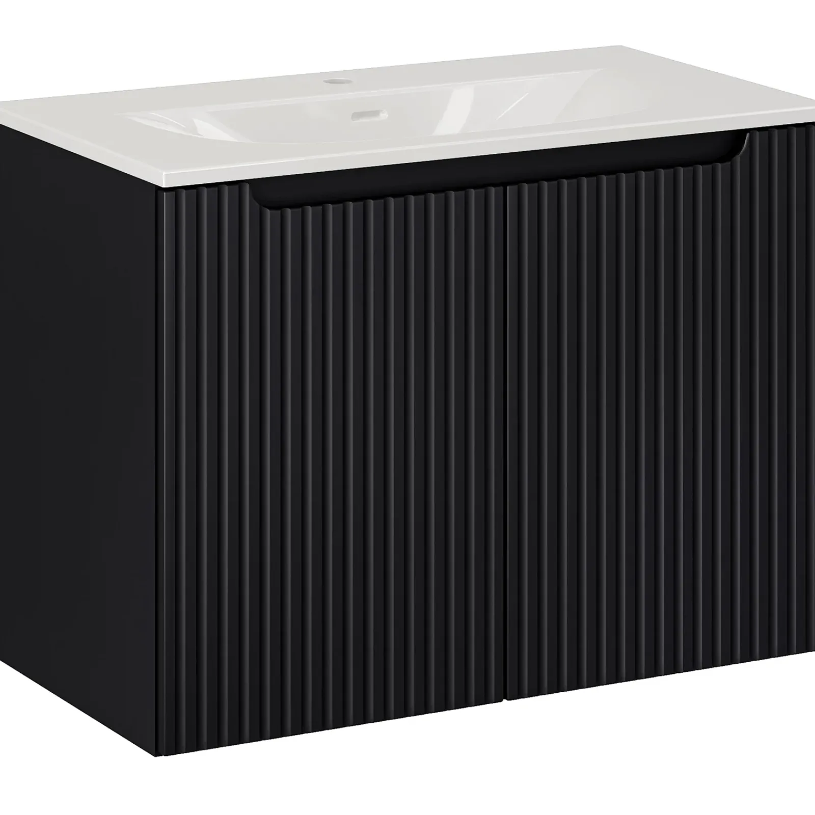 Garnero Arredamenti Mobile Bagno Sospeso-Mobile bagno sospeso 80cm cannettato con lavabo 2 ante Cleany Nero