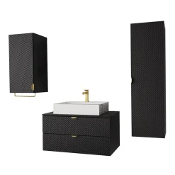 Garnero Arredamenti Mobile Bagno Sospeso-Mobile bagno sospeso 80cm con colonna e pensile nero Hakone Nero Lucido