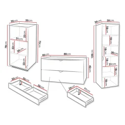 Garnero Arredamenti Mobile Bagno Sospeso-Mobile bagno sospeso 80cm con colonna e pensile nero Hakone Nero Lucido