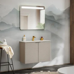 Garnero Arredamenti Mobile Bagno Sospeso-Mobile bagno sospeso 60cm con lavabo 2 ante beige cashmere Neutry