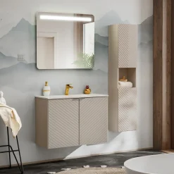 Garnero Arredamenti Mobile Bagno Sospeso-Mobile bagno sospeso 60cm con lavabo 2 ante beige cashmere Neutry