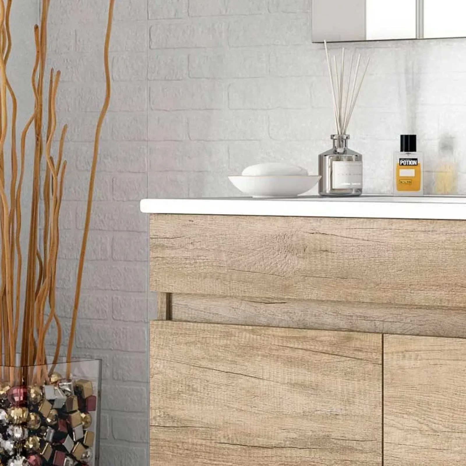 Garnero Arredamenti Mobile Bagno Sospeso-Mobile bagno sospeso 80cm con lavabo e specchio rovere nordik Dexter