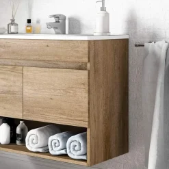 Garnero Arredamenti Mobile Bagno Sospeso-Mobile bagno sospeso 80cm con lavabo e specchio rovere nordik Dexter