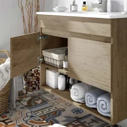 Garnero Arredamenti Mobile Bagno Sospeso-Mobile bagno sospeso 80cm con lavabo e specchio rovere nordik Dexter