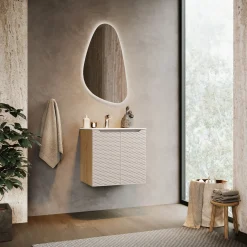 Garnero Arredamenti Mobile Bagno Sospeso-Mobile bagno sospeso 60cm con lavabo da incasso 2 ante beige rovere Swim