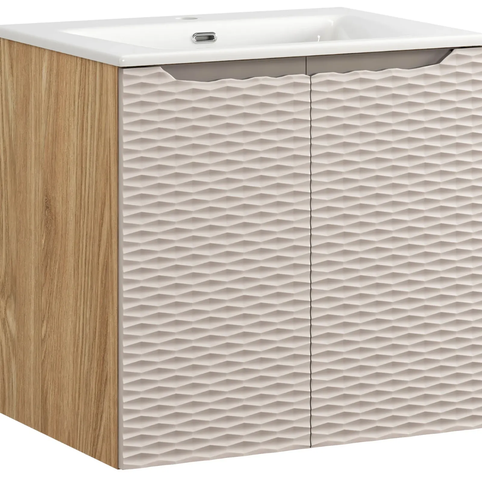 Garnero Arredamenti Mobile Bagno Sospeso-Mobile bagno sospeso 60cm con lavabo da incasso 2 ante beige rovere Swim