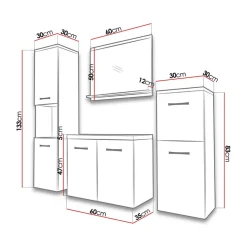 Garnero Arredamenti Mobile Bagno Sospeso-Mobile bagno sospeso 60cm con lavabo, specchio e 2 colonne Saturnia Rovere Grigio