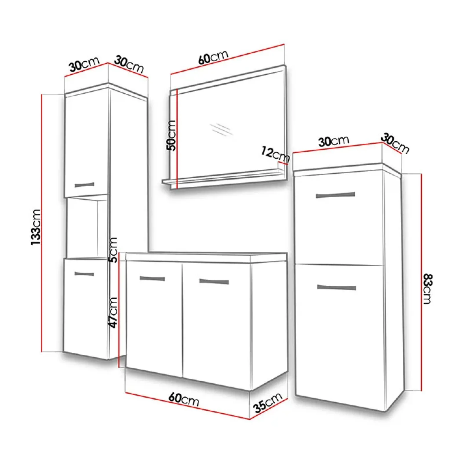 Garnero Arredamenti Mobile Bagno Sospeso-Mobile bagno sospeso 60cm con lavabo, specchio e 2 colonne Saturnia Rovere Grigio