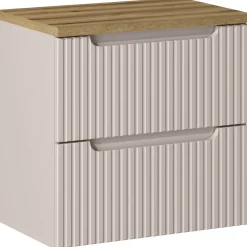 Garnero Arredamenti Mobile Bagno Sospeso-Mobile bagno sospeso 60cm cannettato 2 cassetti rovere Cleany Beige