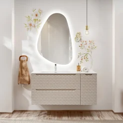 Garnero Arredamenti Mobile Bagno Sospeso-Mobile bagno sospeso 120cm con lavabo da incasso beige rovere Swim Beige - Rovere