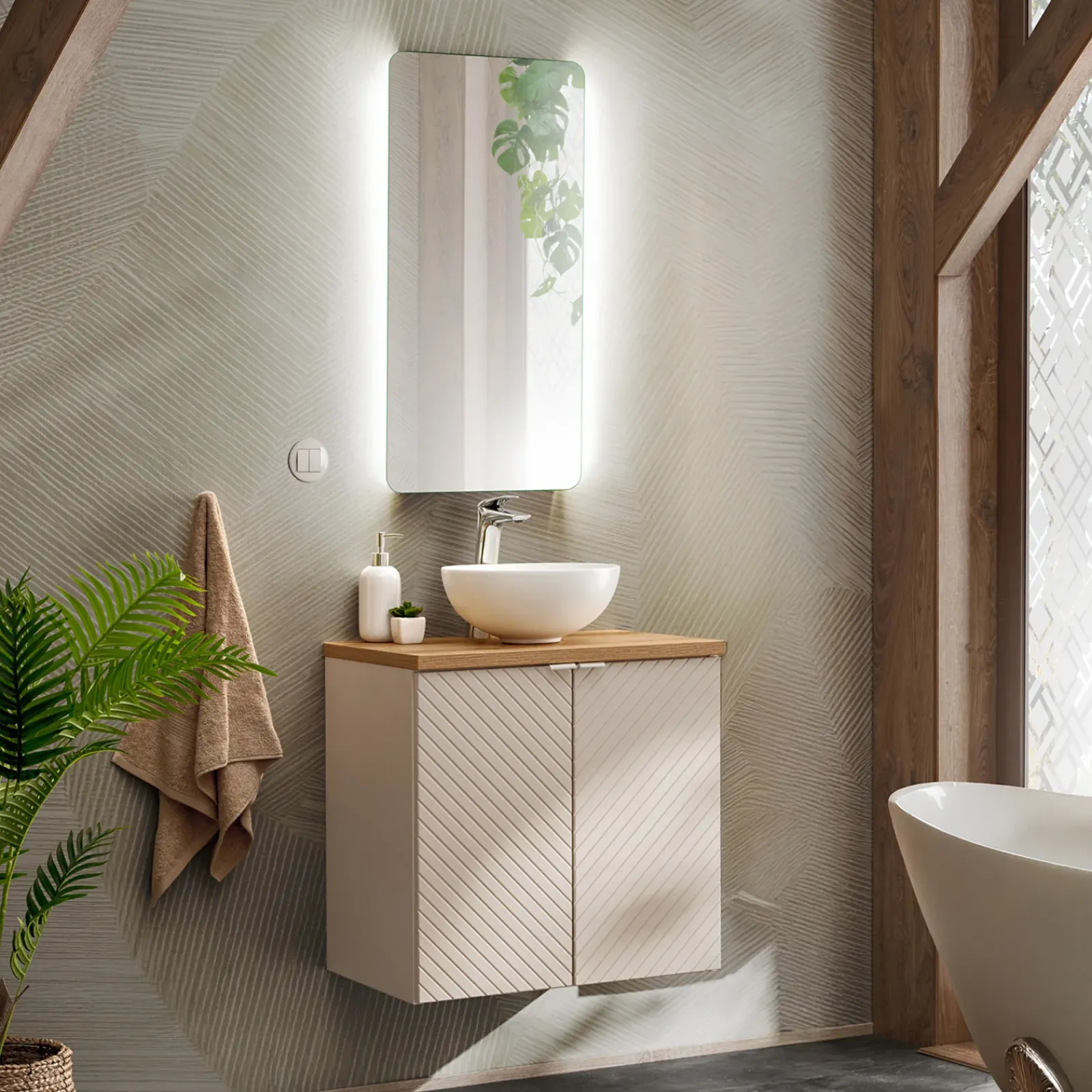 Garnero Arredamenti Mobile Bagno Sospeso-Mobile bagno sospeso 60cm cm 2 ante beige cashmere Neutry