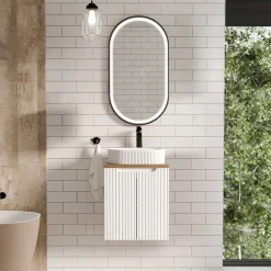 Garnero Arredamenti Mobile Bagno Sospeso-Mobile bagno sospeso 50cm cannettato 2 ante bianco rovere Cleany Bianco Opaco