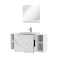 Garnero Arredamenti Mobile Bagno Sospeso-Mobile bagno sospeso 106cm con lavabo e specchio serigrafato bianco Baden 9 Bianco Lucido