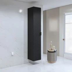 Garnero Arredamenti Mobile Bagno Sospeso-Mobile bagno sospeso 80cm con colonna nero frontali decorati Konny Nero Lucido - Nero opaco