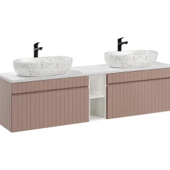 Garnero Arredamenti Mobile Bagno Sospeso-Mobile bagno sospeso 180cm cannettato con 2 lavabi, colonna e 2 specchi Autentic Rosa