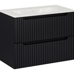 Garnero Arredamenti Mobile Bagno Sospeso-Mobile bagno sospeso 80cm cannettato con lavabo 2 cassetti Cleany Nero