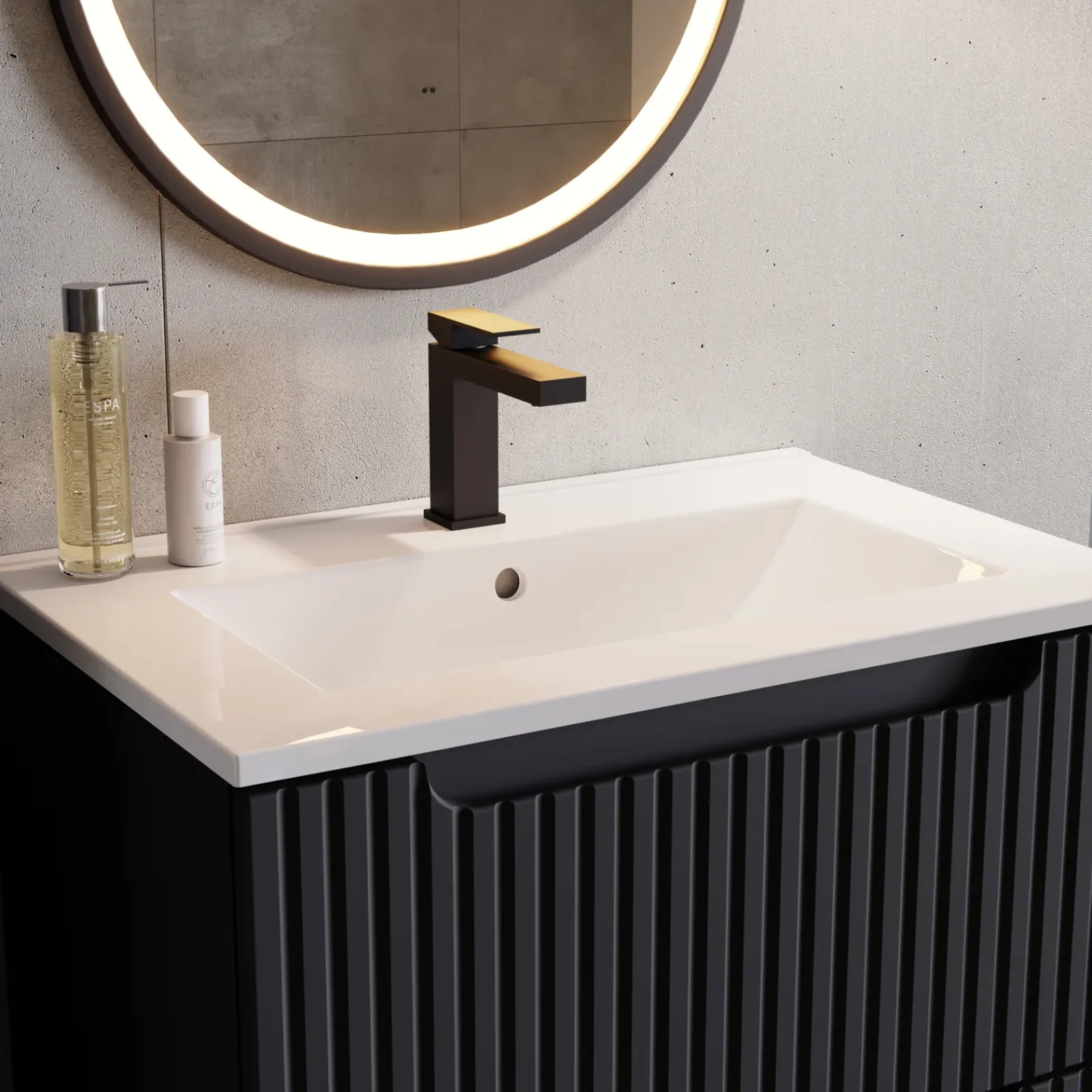 Garnero Arredamenti Mobile Bagno Sospeso-Mobile bagno sospeso 80cm cannettato con lavabo 2 cassetti Cleany Nero
