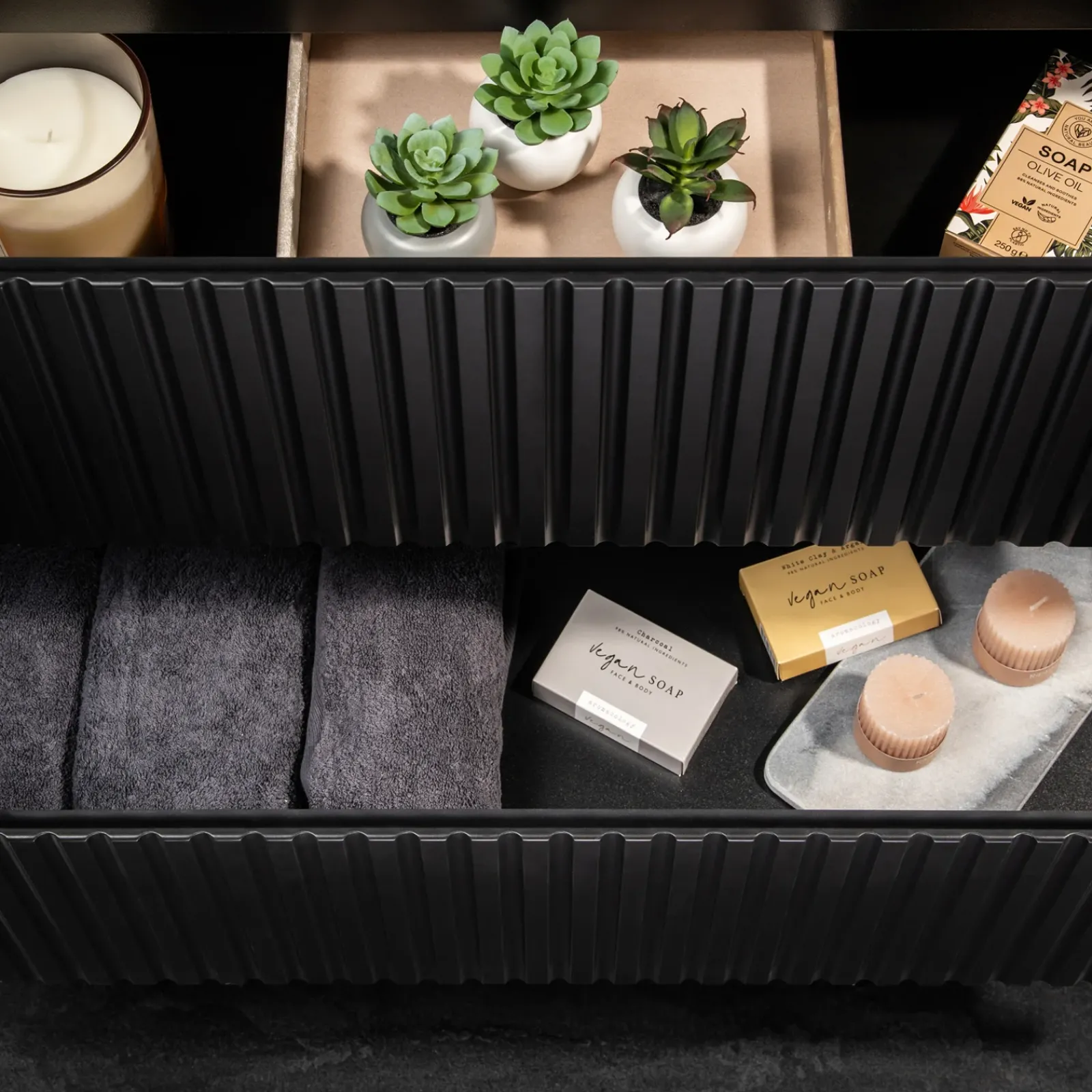 Garnero Arredamenti Mobile Bagno Sospeso-Mobile bagno sospeso 80cm cannettato con lavabo 2 cassetti Cleany Nero