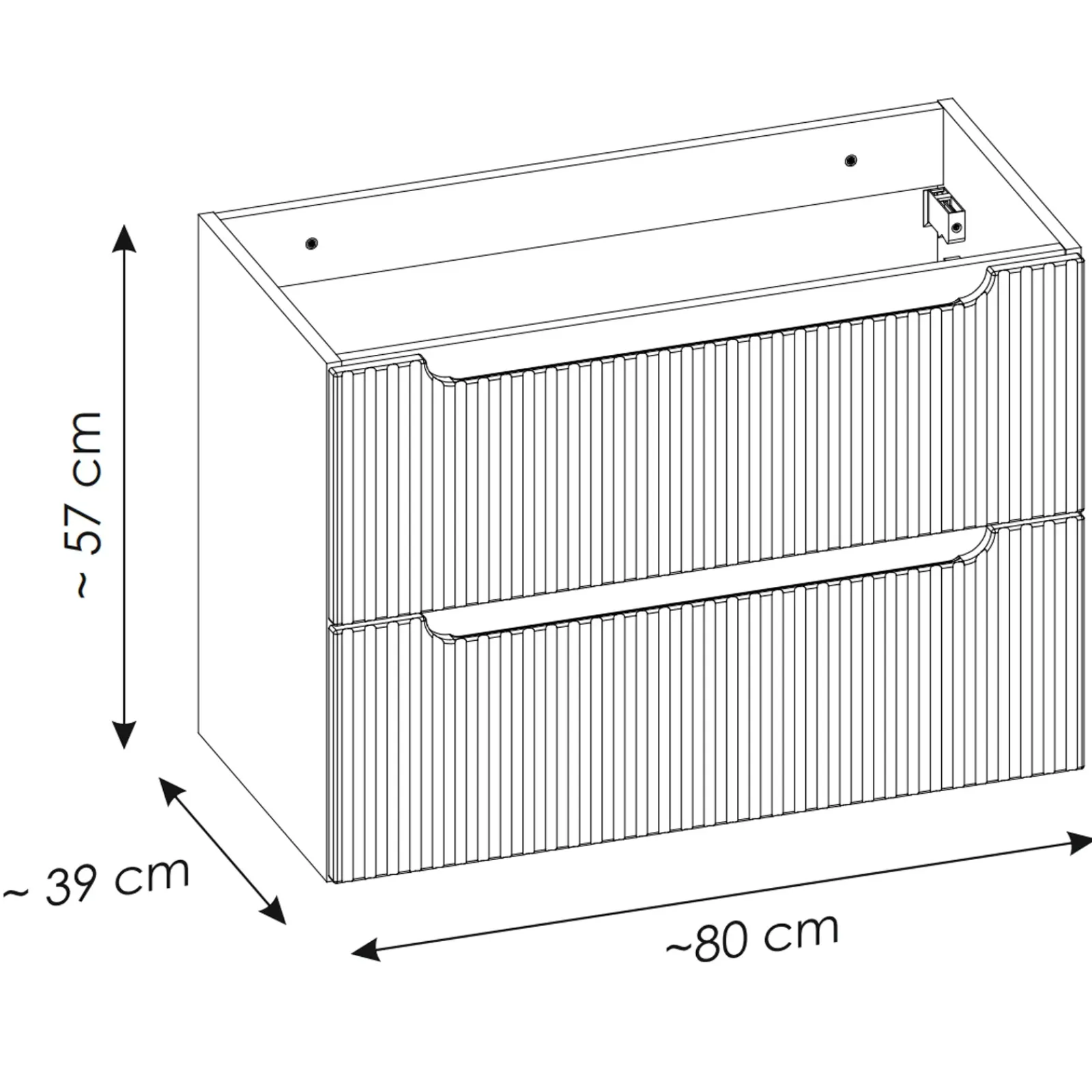 Garnero Arredamenti Mobile Bagno Sospeso-Mobile bagno sospeso 80cm cannettato con lavabo 2 cassetti Cleany Nero