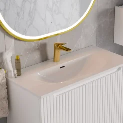 Garnero Arredamenti Mobile Bagno Sospeso-Mobile bagno sospeso 80cm cannettato con lavabo 2 ante bianco Cleany Bianco Opaco