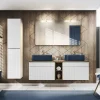Garnero Arredamenti Mobile Bagno Sospeso-Mobile bagno sospeso 140cm cannettato con 2 lavabi, colonna e specchio bianco quercia Autentic