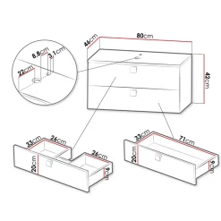 Garnero Arredamenti Mobile Bagno Sospeso-Mobile bagno sospeso 80cm con lavabo 2 cassetti maniglie oro bianco Bursa 4 Bianco Lucido - Oro