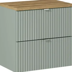 Garnero Arredamenti Mobile Bagno Sospeso-Mobile bagno sospeso 60cm cannettato 2 cassetti verde salvia rovere Greeny