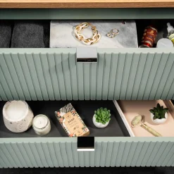 Garnero Arredamenti Mobile Bagno Sospeso-Mobile bagno sospeso 60cm cannettato 2 cassetti verde salvia rovere Greeny