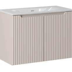 Garnero Arredamenti Mobile Bagno Sospeso-Mobile bagno sospeso 80cm cannettato con lavabo 2 ante Cleany Beige
