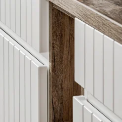 Garnero Arredamenti Mobile Bagno Sospeso-Mobile bagno sospeso 180cm cannettato con 2 lavabi, colonna e 2 specchi quercia Autentic Bianco